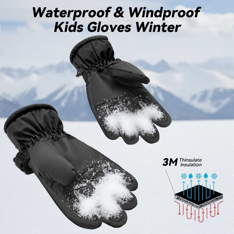WALSKING Kids Winter Gloves-3M Thinsulate Snow Waterproof Ski Cold Weather Insulated Outdoor Snowboard Gloves for Boys Girls Youth Child - Image 3