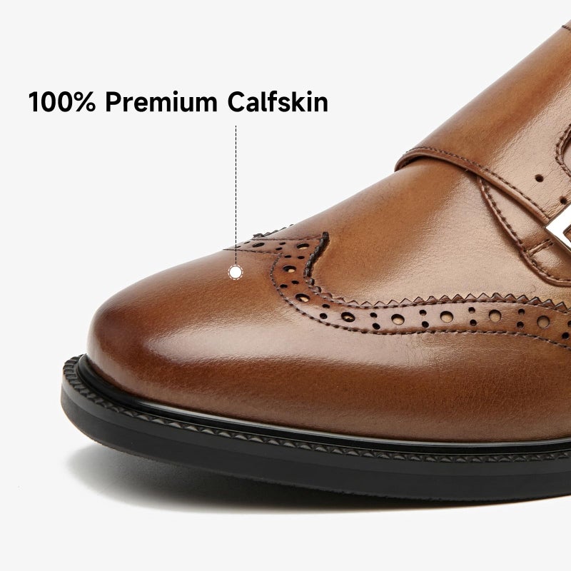 BEAU TODAY Loafers for Women, Monk Strap Brogue Leather Womens Loafer Shoes, Comfortable Square Toe Loafer Flats, Business Casual Vintage Dress Shoes for Women Brown US 8 - Image 5