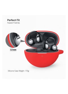 FARROBIZZ Silicone Case Compatible with HUAWEI FreeClip, Shockproof and Scratch-Resistant Full-Body Protection Headphone Cover with Anti-Lost Keychain- Red  - Image 3