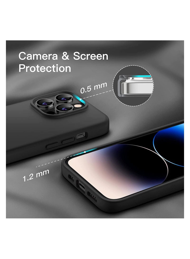 إيف علبة السيليكون متوافقة مع iPhone 14 Pro Max 6.7 - بوصة ، حريرية ناعمة للوقاية الكاملة من الجسم ، غطاء مقاوم للصدمات مع بطانة الألياف الدقيقة (أسود) - Image 3