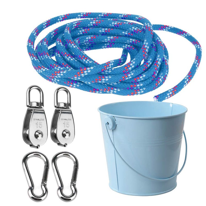 FUQUN Treehouse & Playhouse Accessories for Kids, Heavy-Duty Pulley Bucket with Cable, Outdoor Climbing Toys for Children, Adventure Ship Play Equipment, Blue