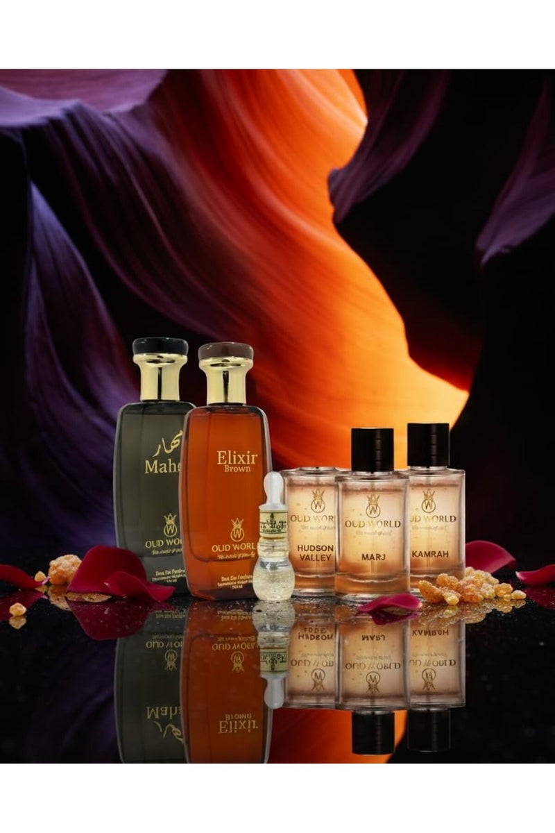 Oud World مجموعة هدايا العطور – حزمة مكونة من 6 قطع (ماهر، إكسير، هادسون، مرج، كمره) - Image 3