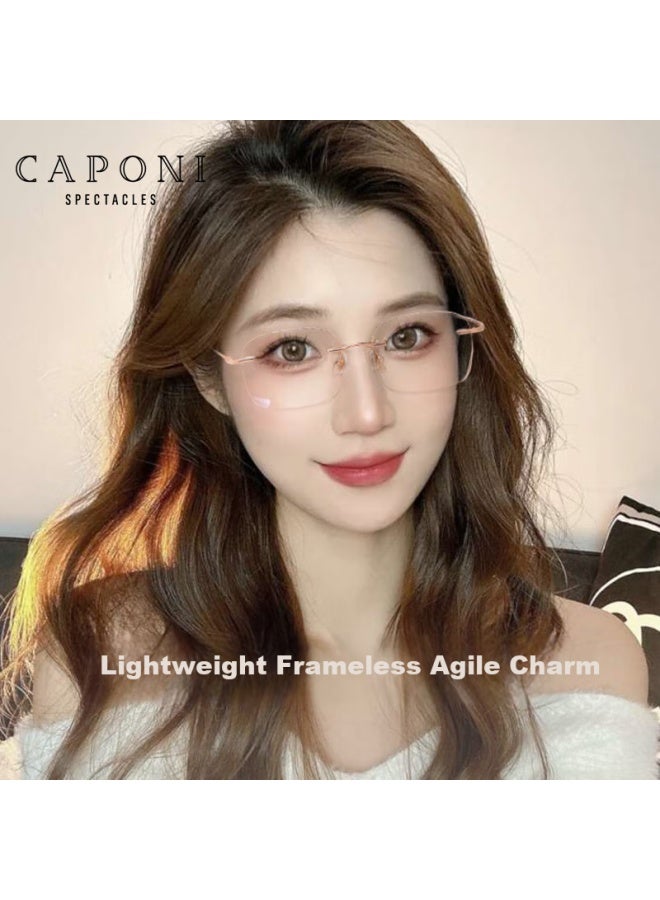 Caponi Blue Light Blocking Gl Women Ultra-light Rimless Gold Wire Plain Gl Frame Anti-radiation Mobile Phone Eye Protection Gl Men Non-prescription - Image 1