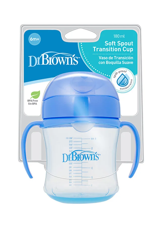 Dr. Brown’s Soft-Spout Transition Cup With Handles, 6 oz/180 ml, 6+ Months, Pack of 1 - Blue Deco