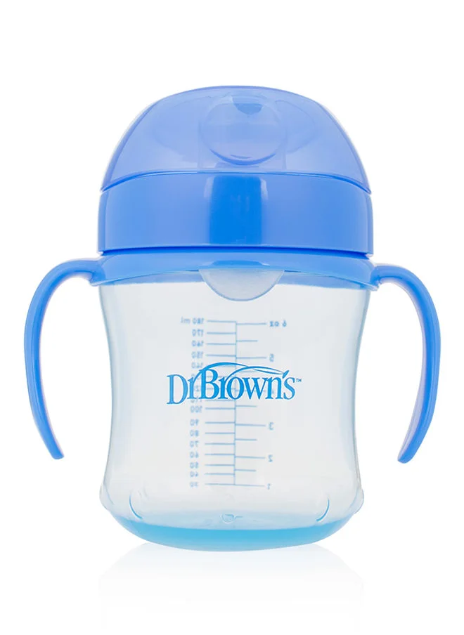 Dr. Brown’s Soft-Spout Transition Cup With Handles, 6 oz/180 ml, 6+ Months, Pack of 1 - Blue Deco