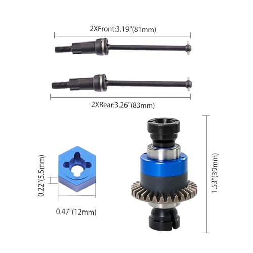 Shaluoman Assembled Differential for 118 Granite GROM 114 MojaveCVD Shaft Dogbone CVD Joint Universal Axle SetAccessories for ARRMA 118 2S Granite Granite GROM Blue and Black - Image 5