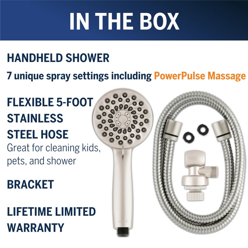 Waterpik High Pressure Hand Held Shower Head With Hose, PowerPulse Massage 7-Mode, Brushed Nickel XPB-769ME - Image 3