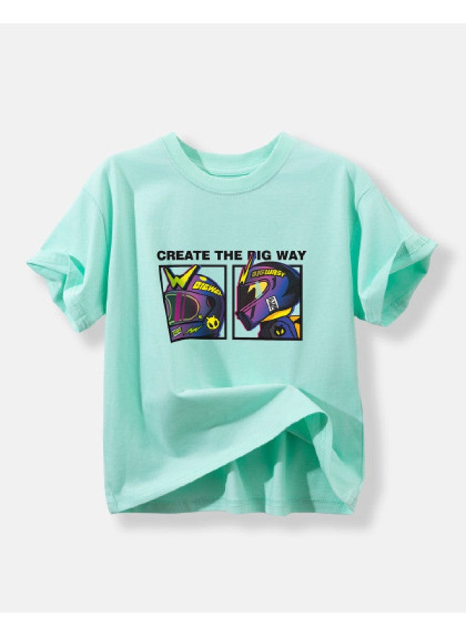 Bumblebee Boys' Knit Short Sleeve Summer Kids T-shirt Breathable Top 2025 New Comfortable Versatile Big Kids Clothing - Image 1