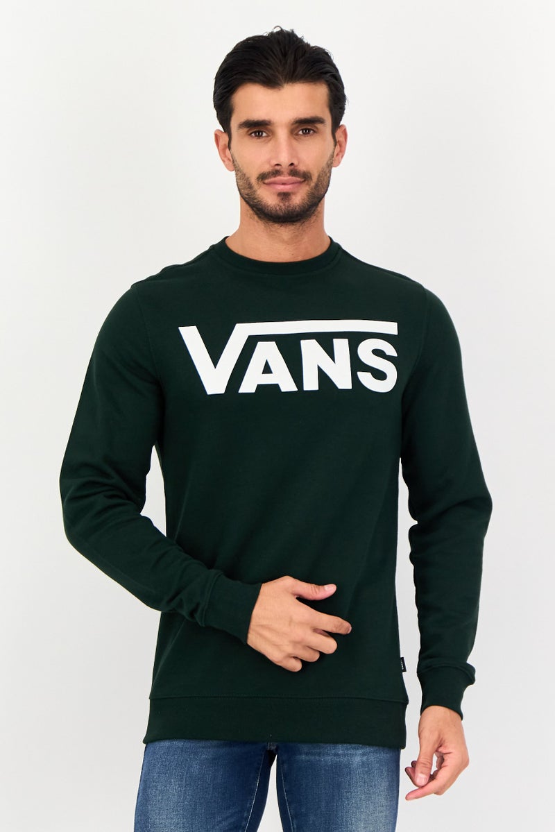 VANS سويت شيرت بأكمام طويلة للرجال بشعار العلامة التجارية، أخضر - Image 1
