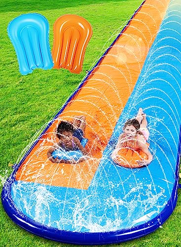 Sloosh 225FT Double Water Slides Heavy Duty Lawn Slide with Sprinkler and 2 Inflatable Boards Backyard Yard Lawn Summer Outdoor Water Toy for Kids Adults - Image 1