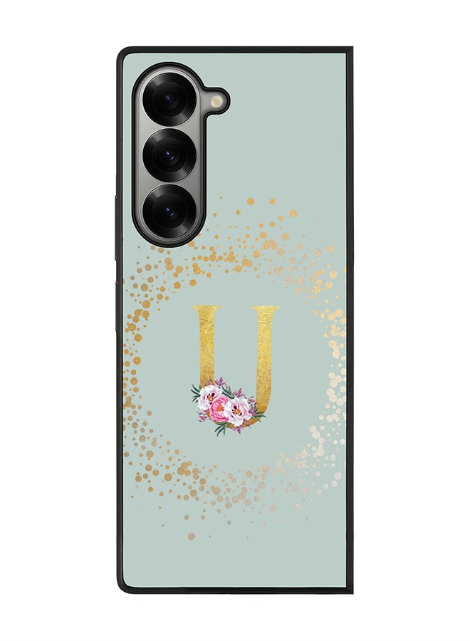 Stylizedd Rugged Black edge case for Samsung Galaxy Z Fold6, Slim fit Case Cover - Custom Monogram Initial Letter Floral Pattern Alphabet - U (Light Grey ) - Image 1