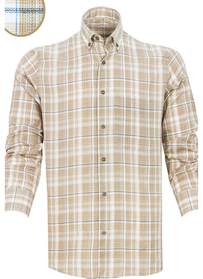 فاريتا Men's Gold Blue Checkered Classic Cut Collar Buttoned Long Sleeve Shirt