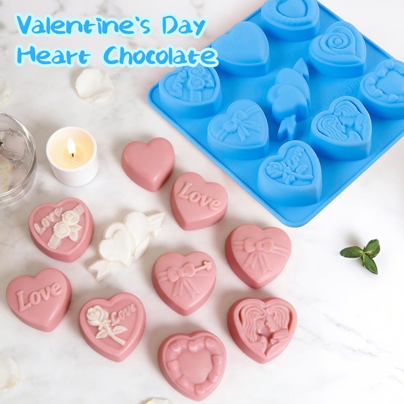 Sidosir 4Pcs Small Heart Truffles Chocolate Molds, Valentine's Day Truffles Chocolate Silicone Non-Stick Molds for Crafting Cakes, Mini 9-Design Love Rose Heart Resin Soap Mold for Home Bakers - Image 5