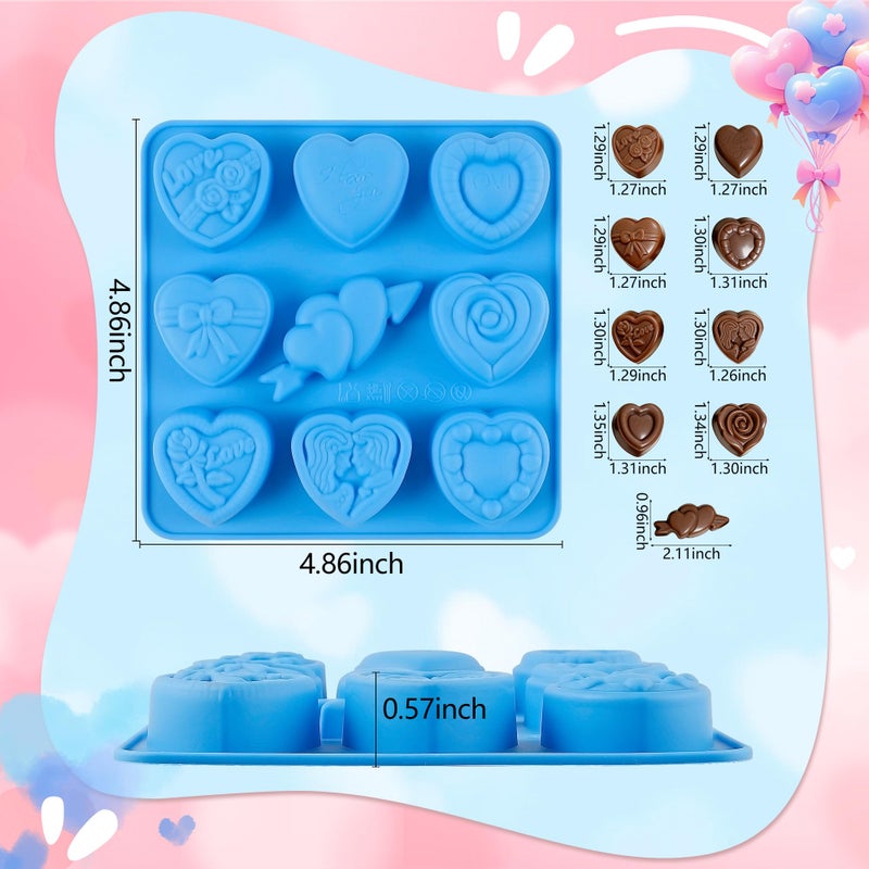 Sidosir 4Pcs Small Heart Truffles Chocolate Molds, Valentine's Day Truffles Chocolate Silicone Non-Stick Molds for Crafting Cakes, Mini 9-Design Love Rose Heart Resin Soap Mold for Home Bakers - Image 2