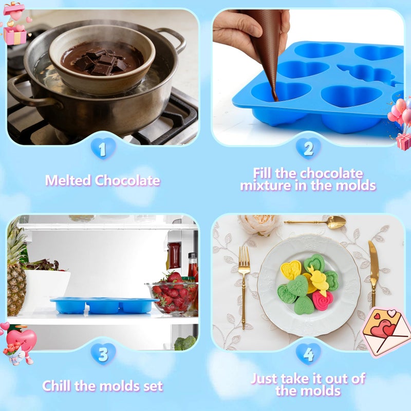 Sidosir 4Pcs Small Heart Truffles Chocolate Molds, Valentine's Day Truffles Chocolate Silicone Non-Stick Molds for Crafting Cakes, Mini 9-Design Love Rose Heart Resin Soap Mold for Home Bakers - Image 4