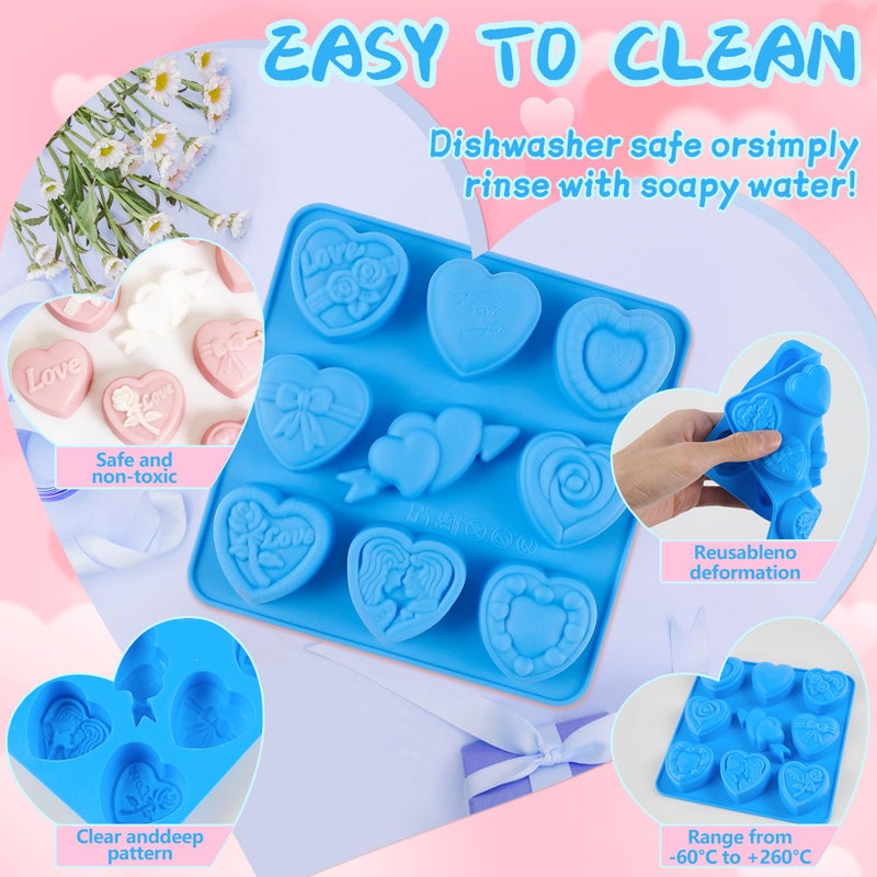 Sidosir 4Pcs Small Heart Truffles Chocolate Molds, Valentine's Day Truffles Chocolate Silicone Non-Stick Molds for Crafting Cakes, Mini 9-Design Love Rose Heart Resin Soap Mold for Home Bakers - Image 3