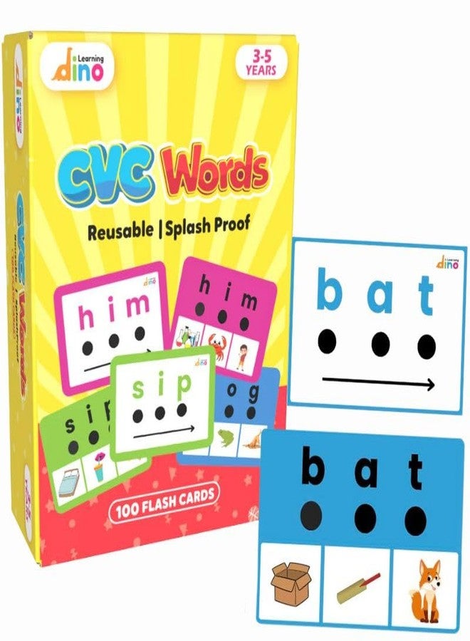 Learning Dino 100 CVC Words Flashcards - 25 CVC Families | 100 CVC Words for Preschool (Pre-K), Kindergarten,1st, 2nd, 3rd Grade | Reusable flashcards | Phonics Flsahcards | CVC Activity - Image 1