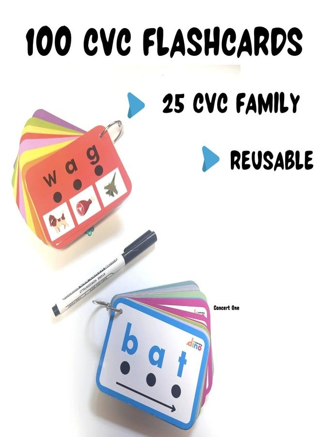 Learning Dino 100 CVC Words Flashcards - 25 CVC Families | 100 CVC Words for Preschool (Pre-K), Kindergarten,1st, 2nd, 3rd Grade | Reusable flashcards | Phonics Flsahcards | CVC Activity - Image 4