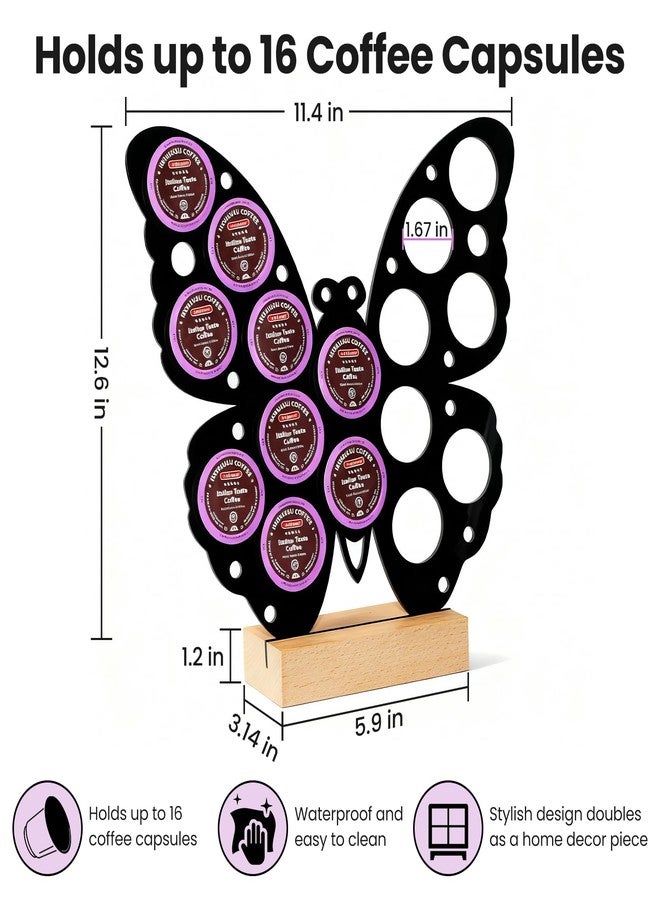 JANESVISSY Butterfly Shaped K Cup Holder, Coffee Pod Storage Organizer for 16 Capsules, Classic Black Coffee Bar Accessories, Compatible with Most K-Cups, Suitable for Home Kitchen & Office Countertop - Image 2