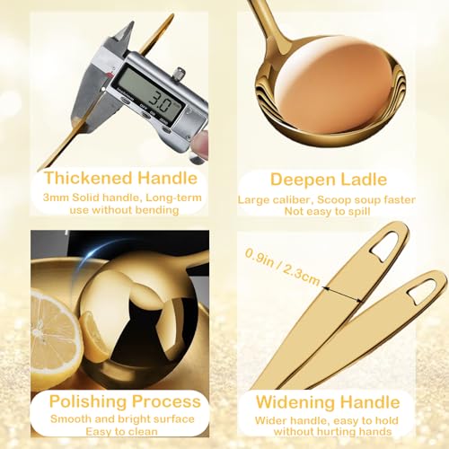 Bigwinyep Soup Ladle Soup Spoons 304 Stainless Steel Gold Ladle, 12.2Inch Long Handle Large Serving Spoon for Cooking Buffet, Party, Kitchen, Gold - Image 3