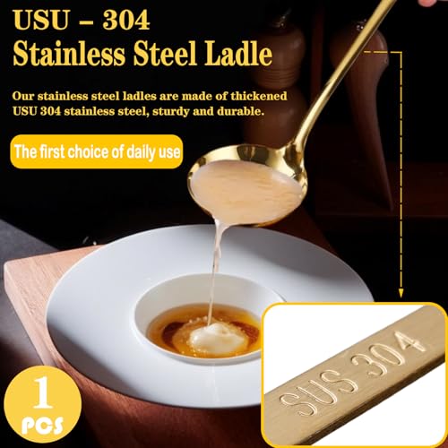 Bigwinyep Soup Ladle Soup Spoons 304 Stainless Steel Gold Ladle, 12.2Inch Long Handle Large Serving Spoon for Cooking Buffet, Party, Kitchen, Gold - Image 4