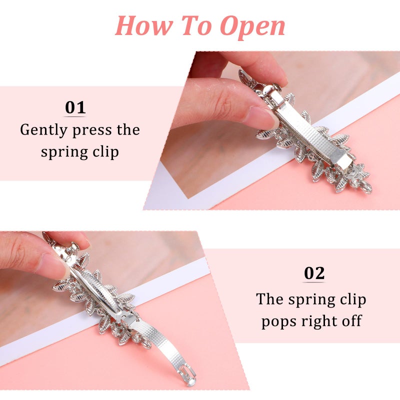 MBAIYO 2Pcs Rhinestone Hair Pins for Women, Silver Bridal Barrettes Vintage Wedding Hairpins Silver Sparkly Crystal Hair Clips for Bridal Brides Wedding - Image 4