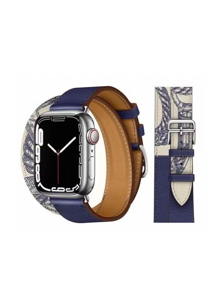 فيسوس حزام جلدي بديل بجولة مزدوجة لساعة أبل 45/44/42 ملم سلسلة 7/6/5/4 / SE