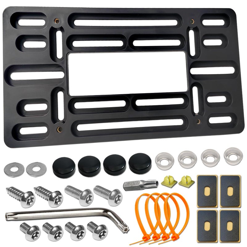 Aootf Front License Plate Bracket Holder Front License Plate Mounting Kit for 2 Drill Holes Bumper Universal Car Tag Adapter with Anti Theft Stainless Steel Screw Bolt Caps