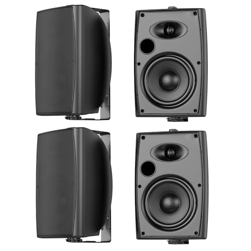 STUDIOFINIX 6.5 Inch Max 800W Outdoor Bluetooth Speakers Waterproof Wired with Multifunctional Amplifier Wall Mount Outdoor Speaker System for Patio Garden Poolside Home(4 Speakers,Black) - Image 1