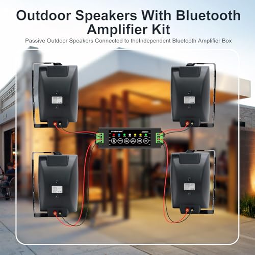 STUDIOFINIX 6.5 Inch Max 800W Outdoor Bluetooth Speakers Waterproof Wired with Multifunctional Amplifier Wall Mount Outdoor Speaker System for Patio Garden Poolside Home(4 Speakers,Black) - Image 4