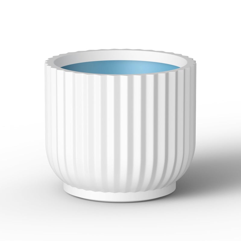 Kante Round Fluted Planter, 16.7 Inch Dia Large Concrete Plant Pots with Drainage Hole and Rubber Plug, Modern Decor for Indoor Outdoor Plants, Flower, White Finish with Painted Interior - Image 1