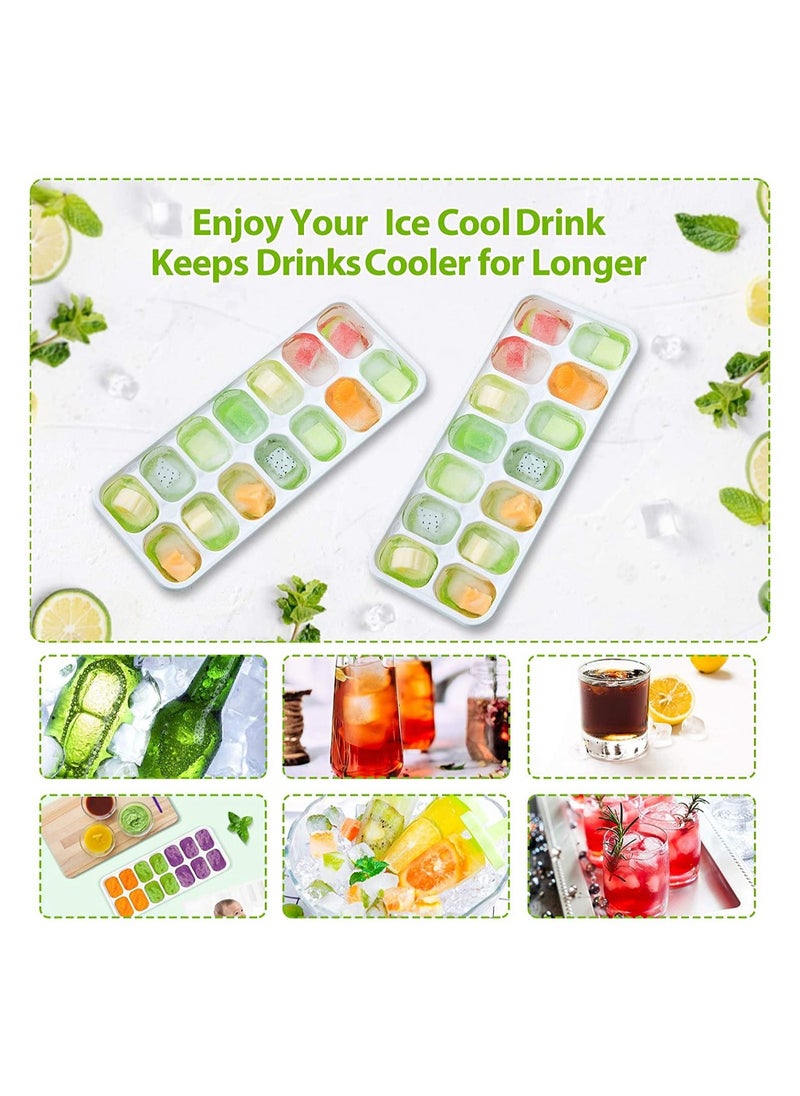COOLBABY Ice Cube Trays 4 Pack, Easy-Release Silicone & Flexible 14-Ice Cube Trays with Spill-Resistant Removable Lid(Green)