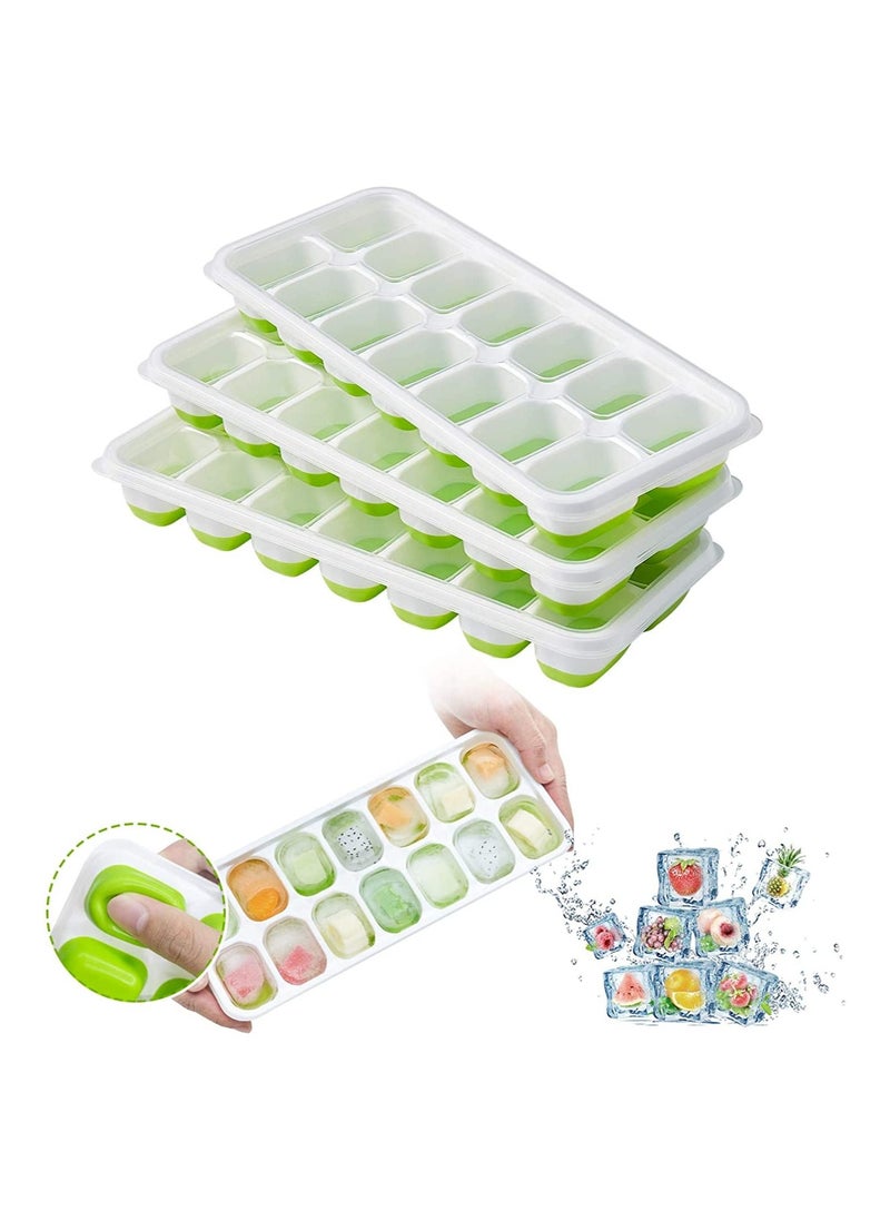 COOLBABY Ice Cube Trays 4 Pack, Easy-Release Silicone & Flexible 14-Ice Cube Trays with Spill-Resistant Removable Lid(Green)