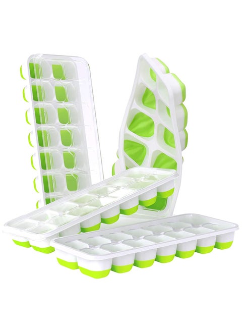 COOLBABY Ice Cube Trays 4 Pack, Easy-Release Silicone & Flexible 14-Ice Cube Trays with Spill-Resistant Removable Lid(Green)