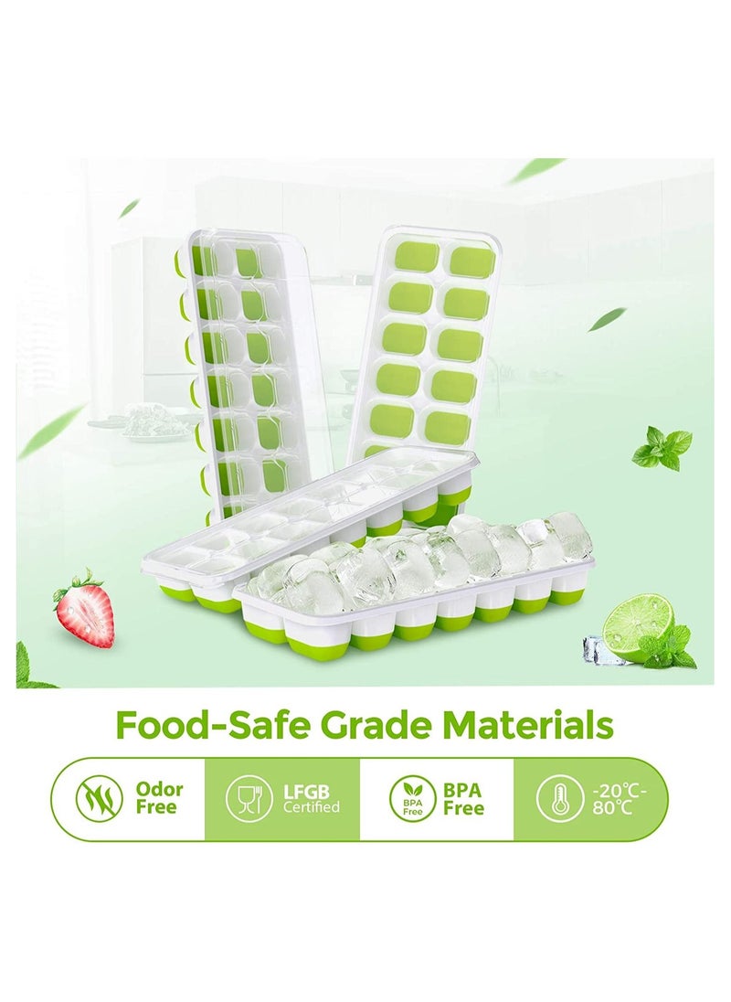 COOLBABY Ice Cube Trays 4 Pack, Easy-Release Silicone & Flexible 14-Ice Cube Trays with Spill-Resistant Removable Lid(Green)