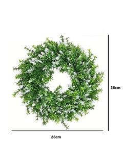Home Elements HOME ELEMENTS Artificial Green Leaf & White Flower Wreath for Front Door, Spring Summer Wreaths Front Door Wreaths for Home Wall Window Farmhouse Decor Party Wedding Indoor Outdoor - 28cm (WRH-002)  - Image 4