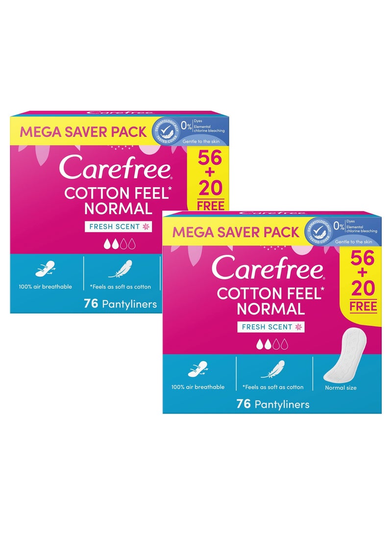 Carefree - Daily Panty Liners Cotton Feel Normal Fresh Scent Liners of 76 Pack of 2 - Image 1