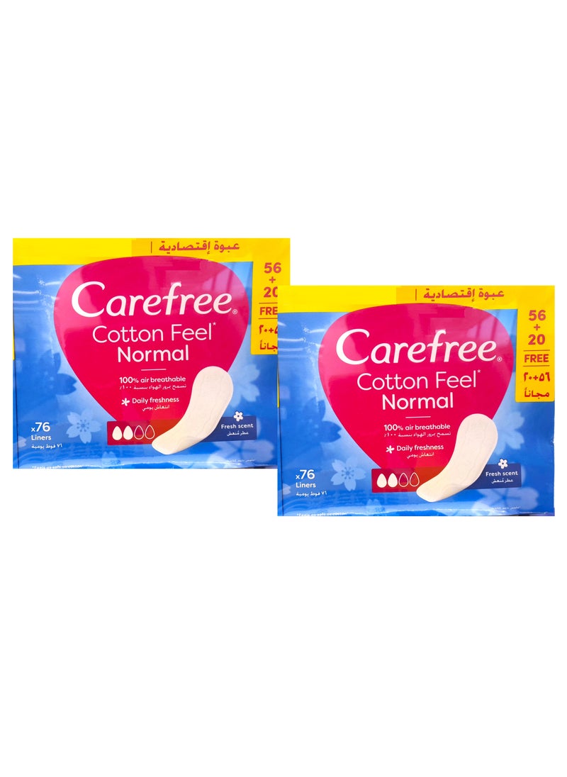 Carefree - Daily Panty Liners Cotton Feel Normal Fresh Scent Liners of 76 Pack of 2 - Image 1