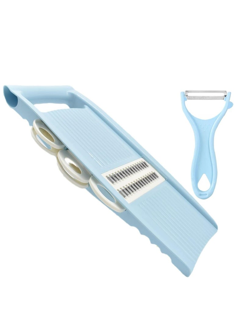 إسكدنيا قطاعة خضروات 5 في 1، قطاعة خضروات متعددة الشفرات ومجموعة تقطيع رقائق البطاطس مع قشرة، أزرق، لمهام المطبخ الصغيرة - Image 1