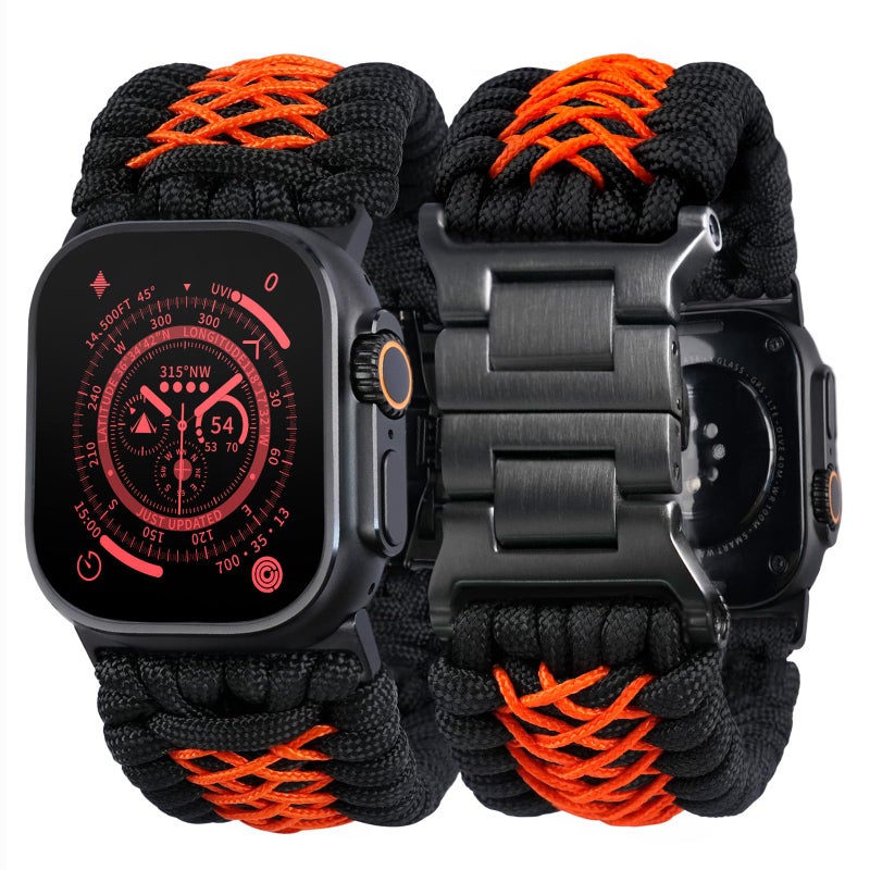 Tefeca Titan Series Paracord Band Compatible with Apple Watch Ultra 2/Ultra 49mm, Series 10 46mm, Series 9/8/7 45mm, SE2/SE/6/5/4 44mm, and Series 3/2/1 42mm (Ember,XL for 49/46/45/44/42mm) - Image 1