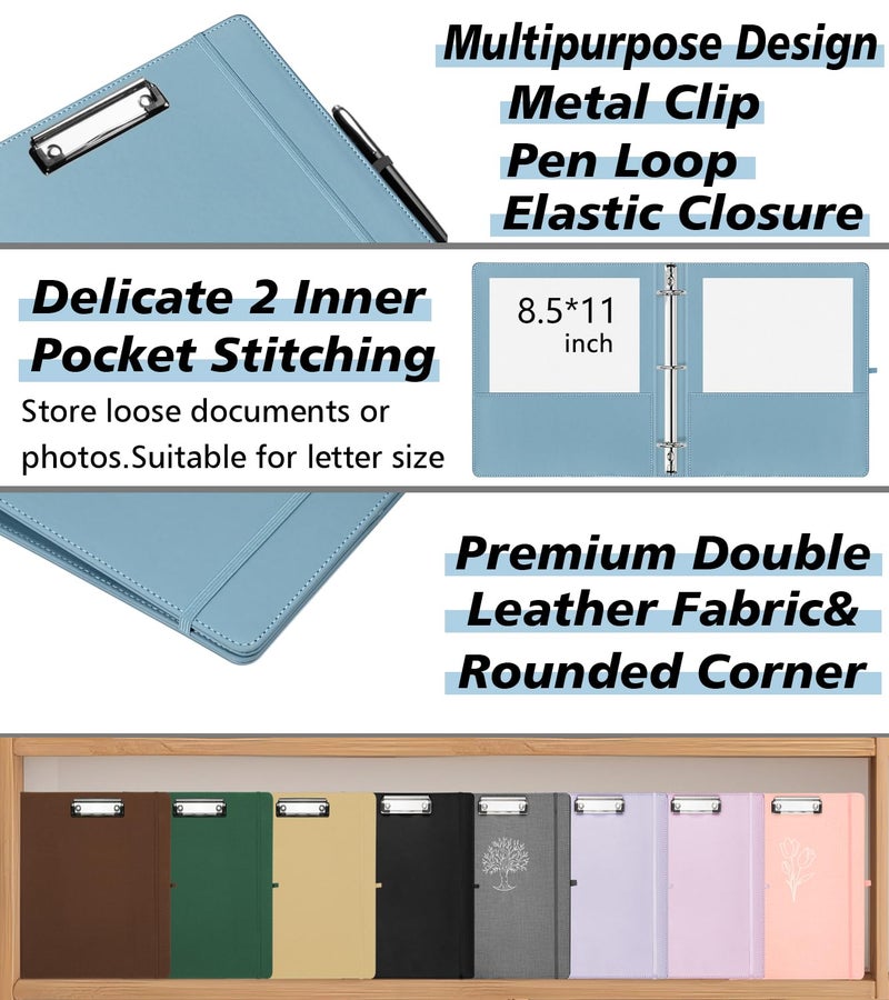 BVSSX 1 Inch 3 Ring Leather Binder Organizer, BVSSX Three Ring Binders with Clipboard, Plastic Folder, 5-Tabs Pocket Dividers with Sticker Labels, Pen Loop, Elastic Strap (Blue, Letter Size) - Image 4