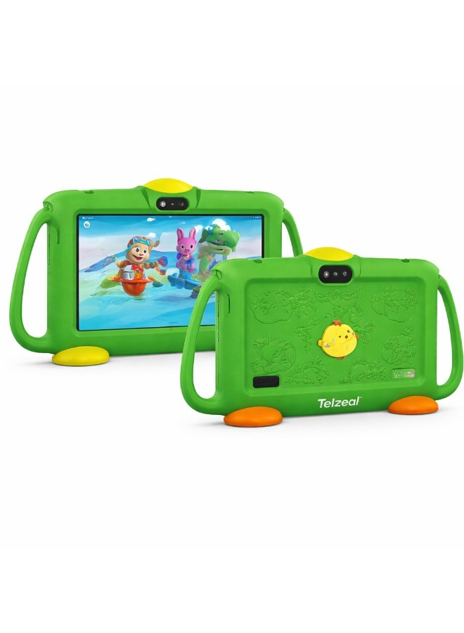 Telzeal P600 Kids Tablet Green – 7 Inch HD Display, 6GB RAM 128GB Storage, Android 10.1, 3000mAh Battery, WiFi, Front & Rear Camera, Shockproof Protective Case - Image 1