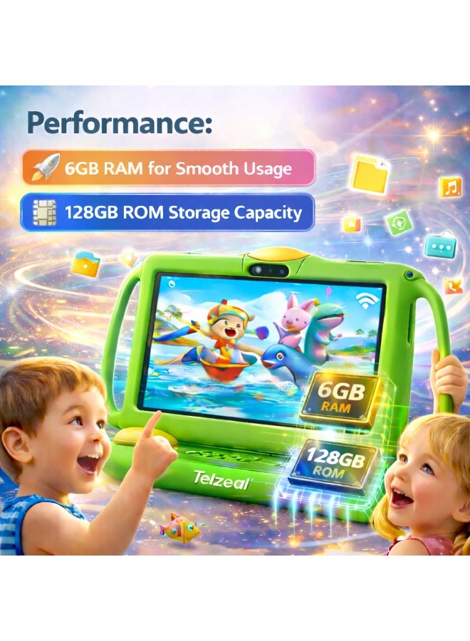 Telzeal P600 Kids Tablet Green – 7 Inch HD Display, 6GB RAM 128GB Storage, Android 10.1, 3000mAh Battery, WiFi, Front & Rear Camera, Shockproof Protective Case - Image 4