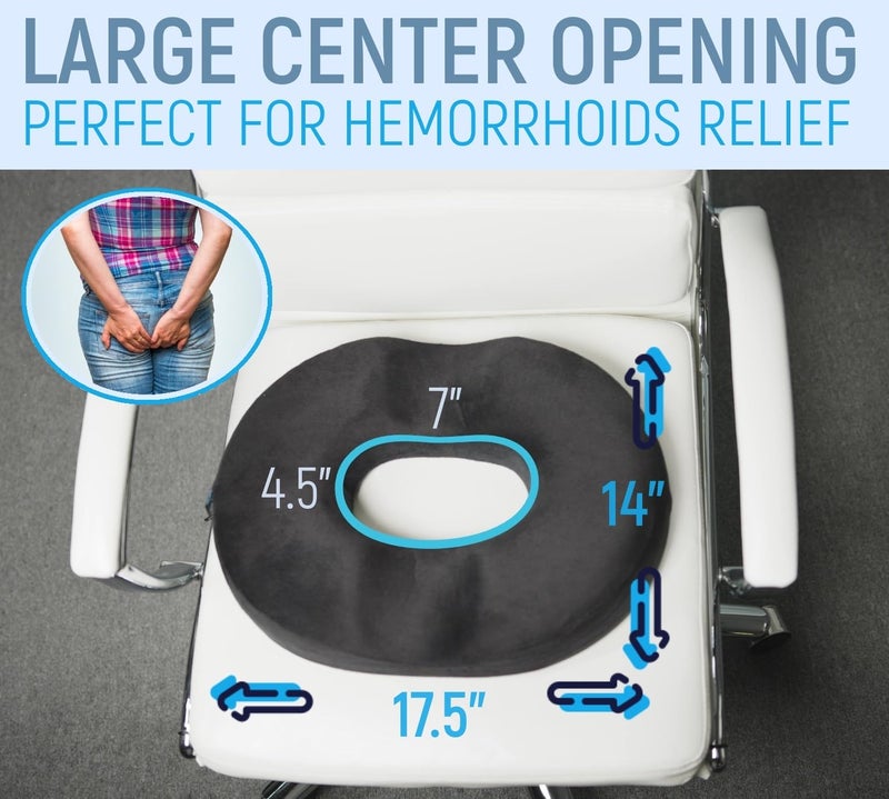 Ergonomic Innovations Donut Pillow Coccyx Seat Cushion for Tailbone Pain Relief, Hemorrhoid Pillow, Post Surgery, Postpartum Pregnancy, Back, Hip Pain, Sitting Butt Doughnut Ring, Comfortably Supports 240 Lbs Men & Women - Image 3