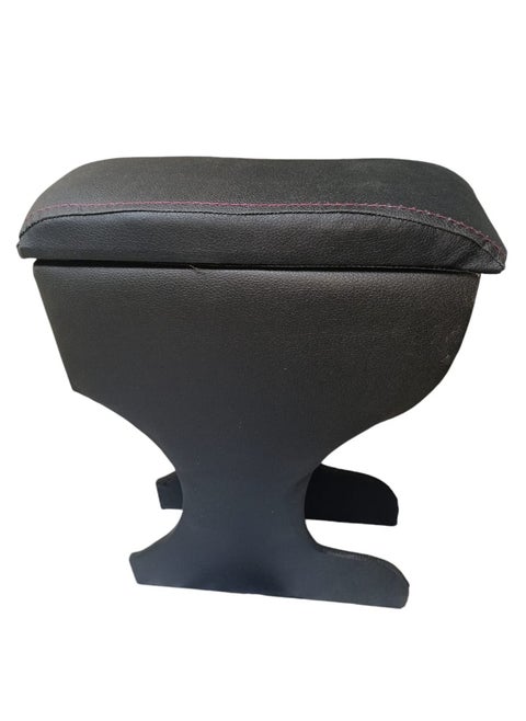 Car Armrest Unit with Leather and Plastic Storage Box with Armrest Pillow, Renault Stepway, Black with Red Stitching