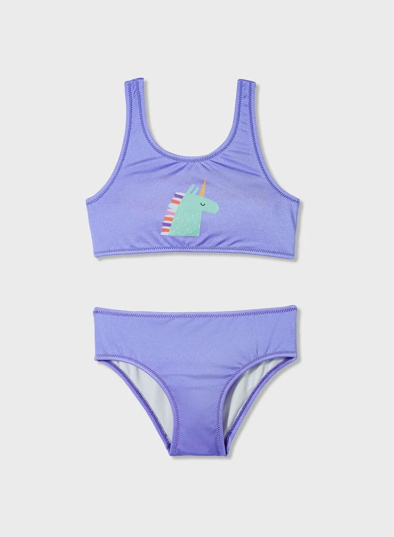 JUNE Kids Unicorn Print Bikini Top & Bottom Set