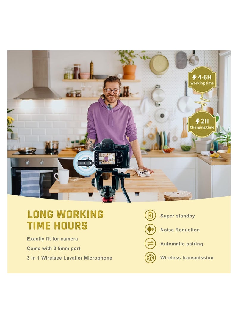 إلترازون ميكروفون لافالير لاسلكي، ميكروفون 3 في 1 قابل للتشغيل لكاميرا iPhone iPad Android للتسجيل، يوتيوب، تيك توك، فيسبوك لايف ستريم، مزامنة تلقائية لتقليل الضوضاء (لا حاجة إلى تطبيق أو بلوتوث) - Image 5