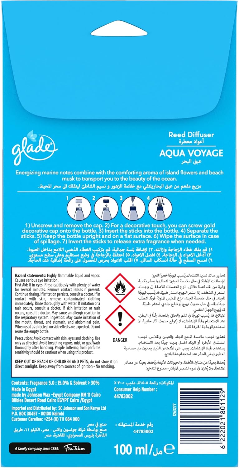 Glade Reed Diffuser, Aqua Voyage, Sea Salt & Island Flowers & Musk, 100ml - Image 2