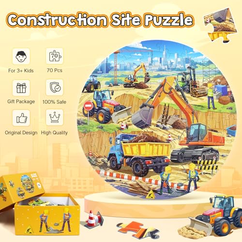 DIGOBAY Floor Puzzles for Kids Ages 46 Large 70 Piece Construction Puzzles for Kids Ages 68 with Excavator Bulldozer Forklift Dumper Truck Building Site Educational Toy Gifts for Boys Girls Children - Image 5