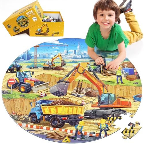 DIGOBAY Floor Puzzles for Kids Ages 46 Large 70 Piece Construction Puzzles for Kids Ages 68 with Excavator Bulldozer Forklift Dumper Truck Building Site Educational Toy Gifts for Boys Girls Children - Image 1